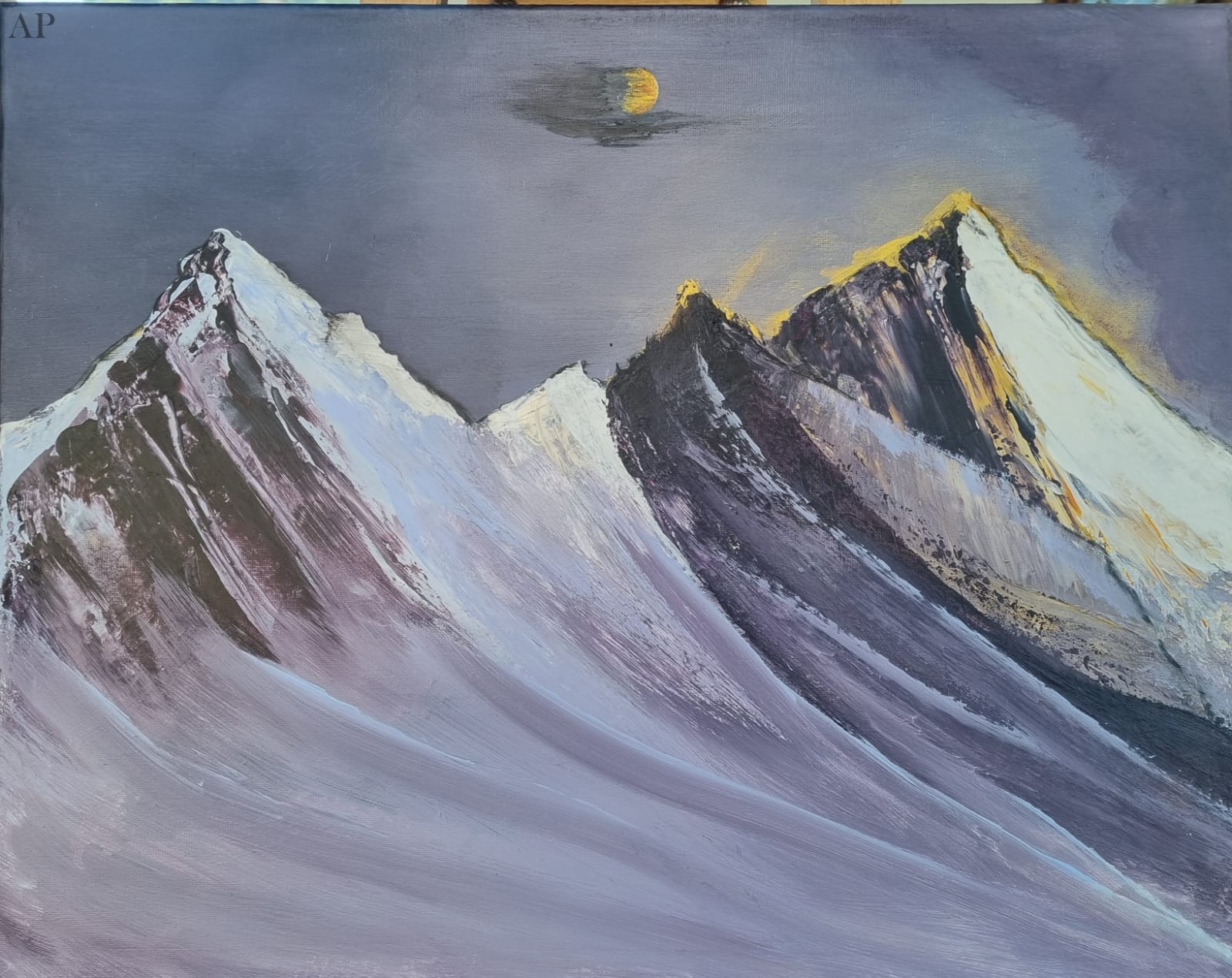 Vedere montană nocturnă în abstract - Pictură contemporană - Brașov