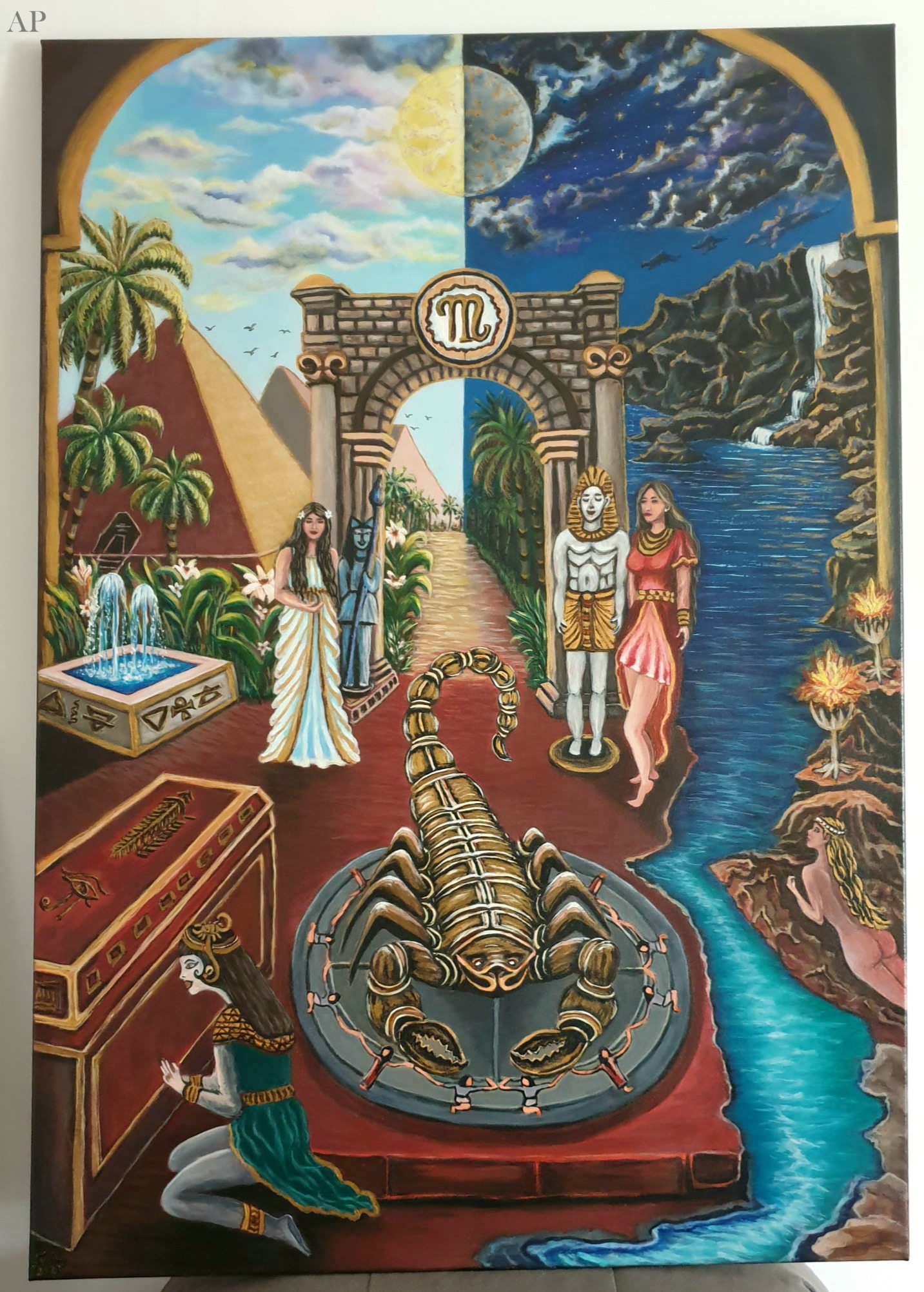 Scorpion — Unde lumina întâlnește umbra, sufletul renaște, 100x70 cm - Pictură contemporană - Alba