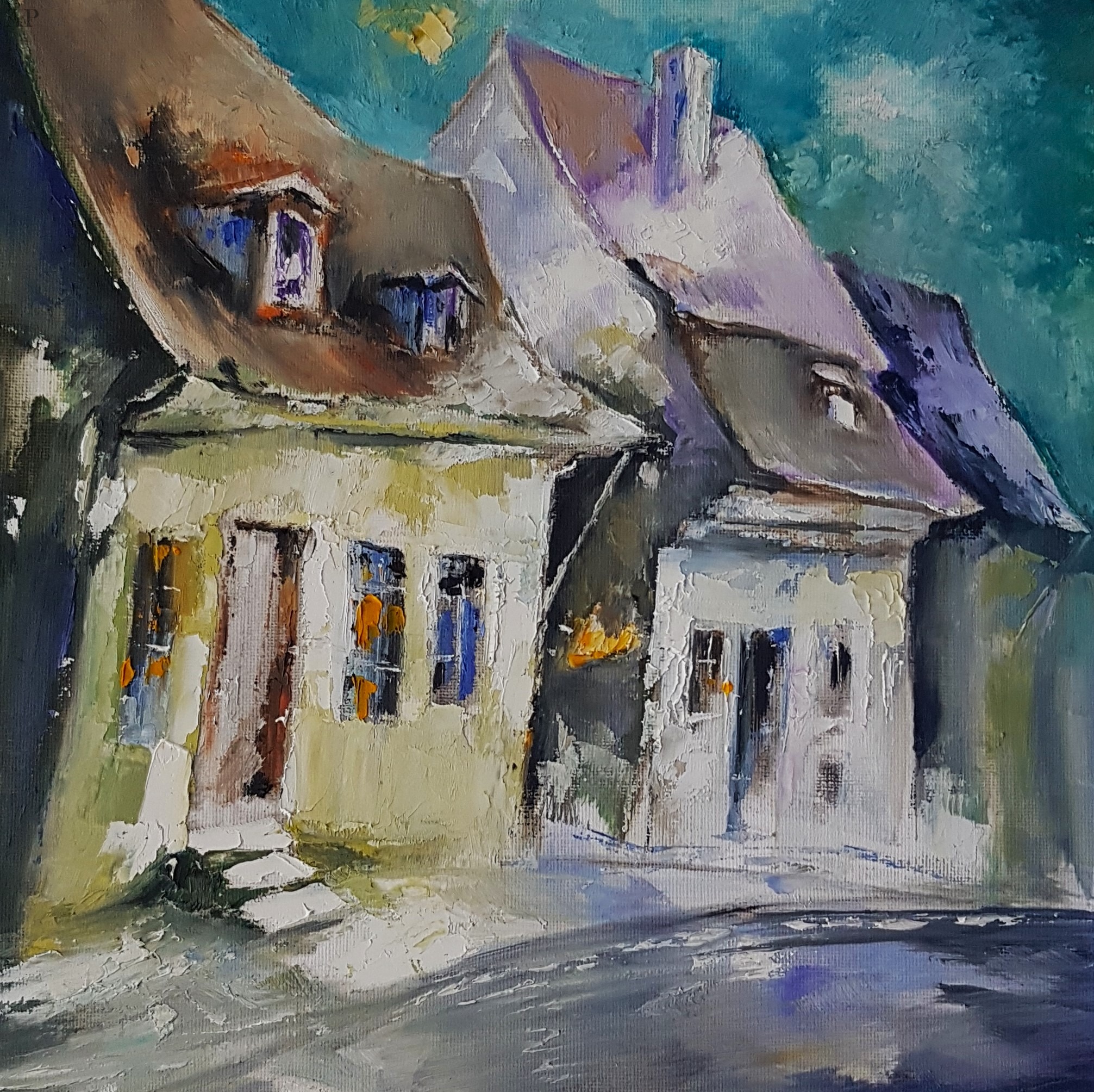 Noapte pe strada mea - Pictură contemporană - Brașov