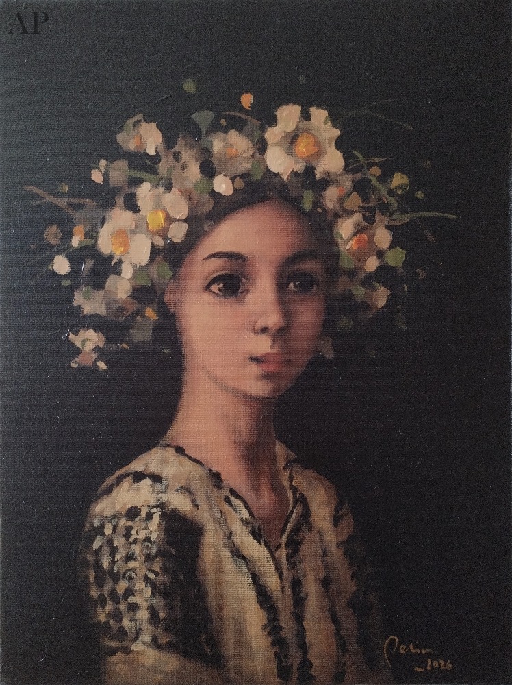 Pictura ,Coronita din flori de camp, ulei panza , 30/40 cm - Pictură contemporană - București