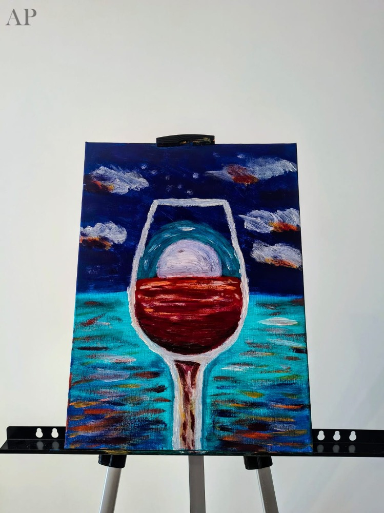 Tablou modern Pahar de Seara - Pictura manuala pe panza acrilic - Pictură contemporană - București