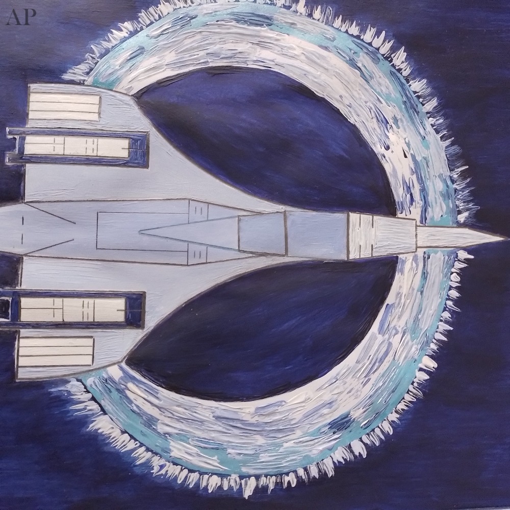 Prezentare BLUE PLANE INTO BLUE KORONA EFFECT ECLIPSE AND BLUE PLANE NATO ANGELS AND NASA ANGELS - Pictură contemporană - Iași