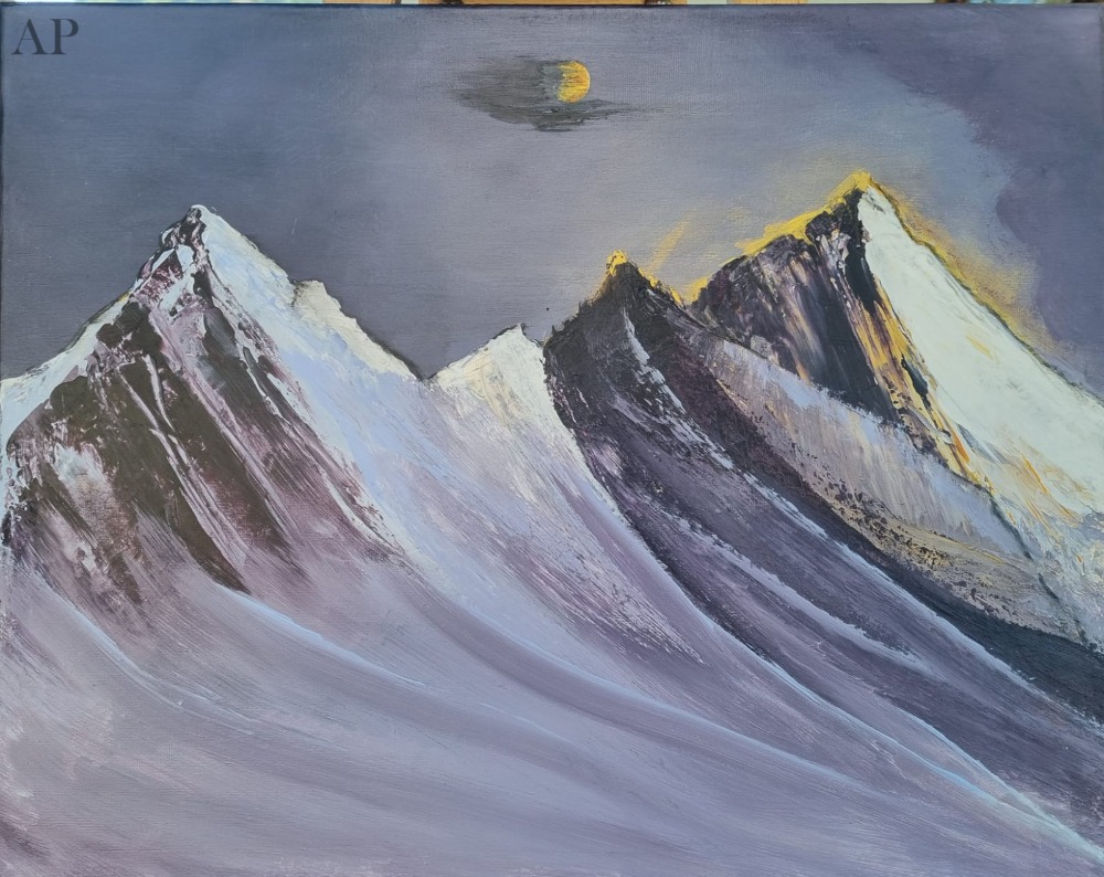Vedere montană nocturnă în abstract - Pictură contemporană - Brașov