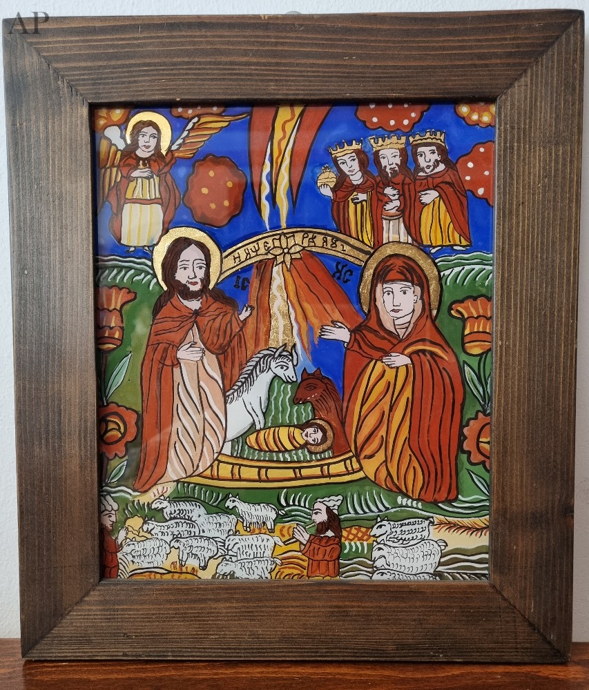 Icoană pe sticlă Nașterea Mântuitorului - Lucrări cu temă religioasă - Brașov
