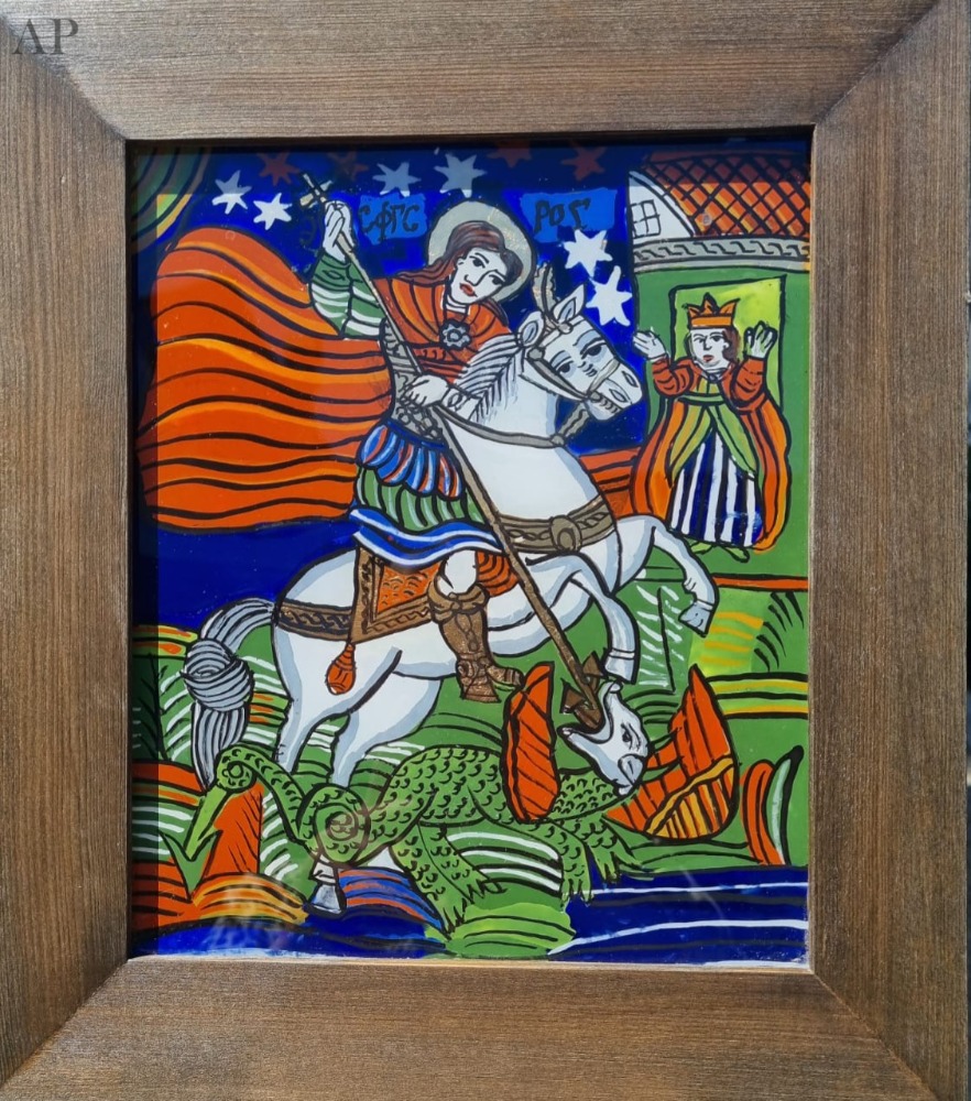 Icoană pe sticlă Sf. Gheorghe - Lucrări cu temă religioasă - Brașov