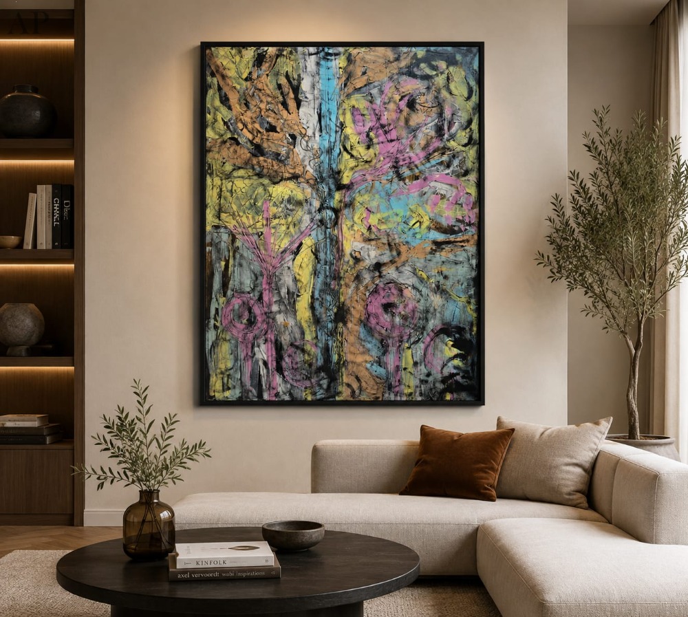 Tablou contemporan "Impresie", 90 × 120 cm, Pictor Xenia Vlaicu,  Panza, Acrilic, August 2026 - Pictură contemporană - Bacău