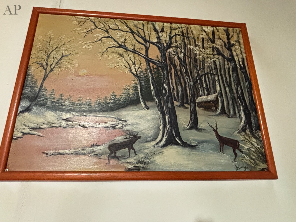 Tablou de iarnă cu cerbi - Pictură modernă (înainte de 1960) - Maramureș