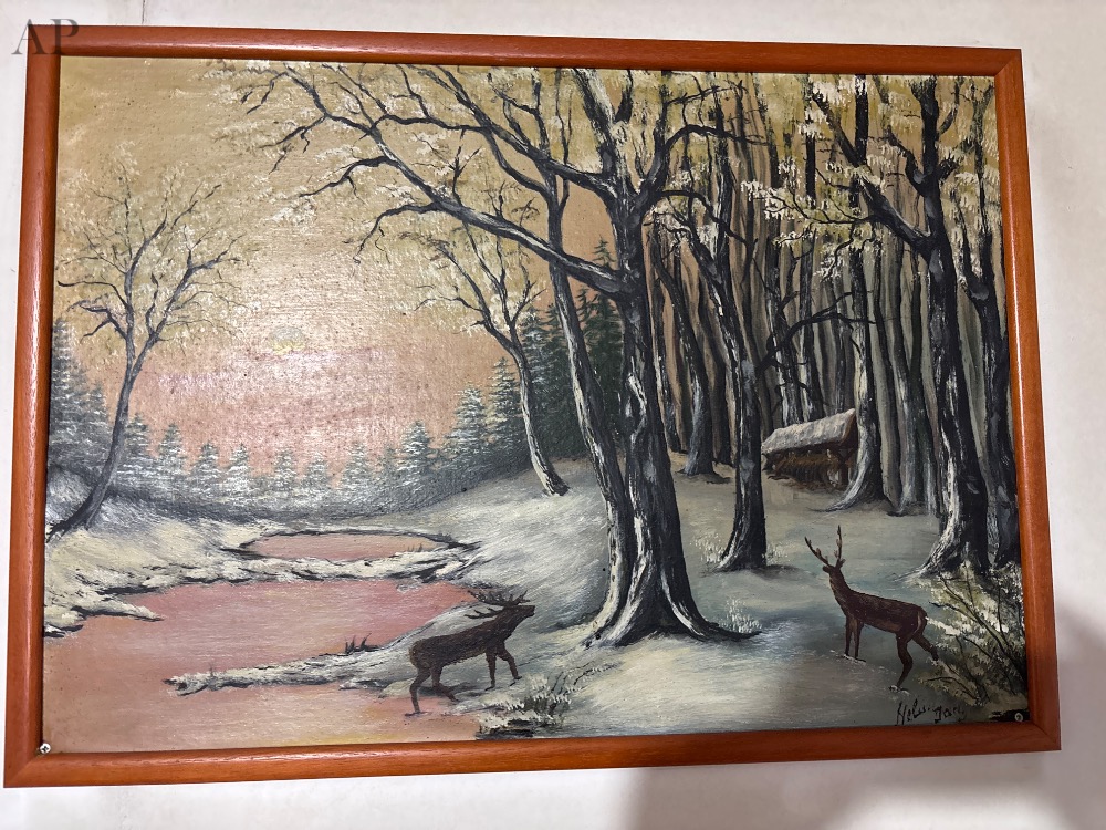 Tablou de iarnă cu cerbi - Pictură modernă (înainte de 1960)