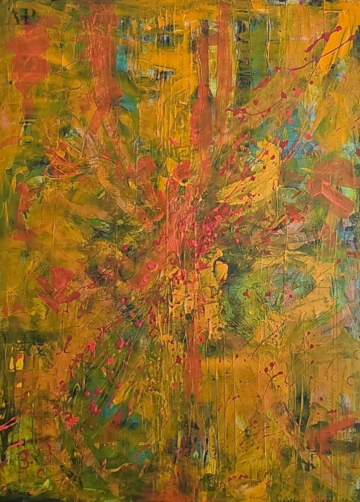 „Explozie de lumină” 90 × 120 cm | Acrilic și tehnică mixtă pe pânză - Pictură contemporană