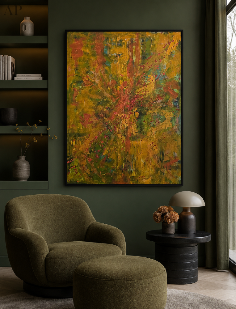 „Explozie de lumină” 90 × 120 cm | Acrilic și tehnică mixtă pe pânză - Pictură contemporană