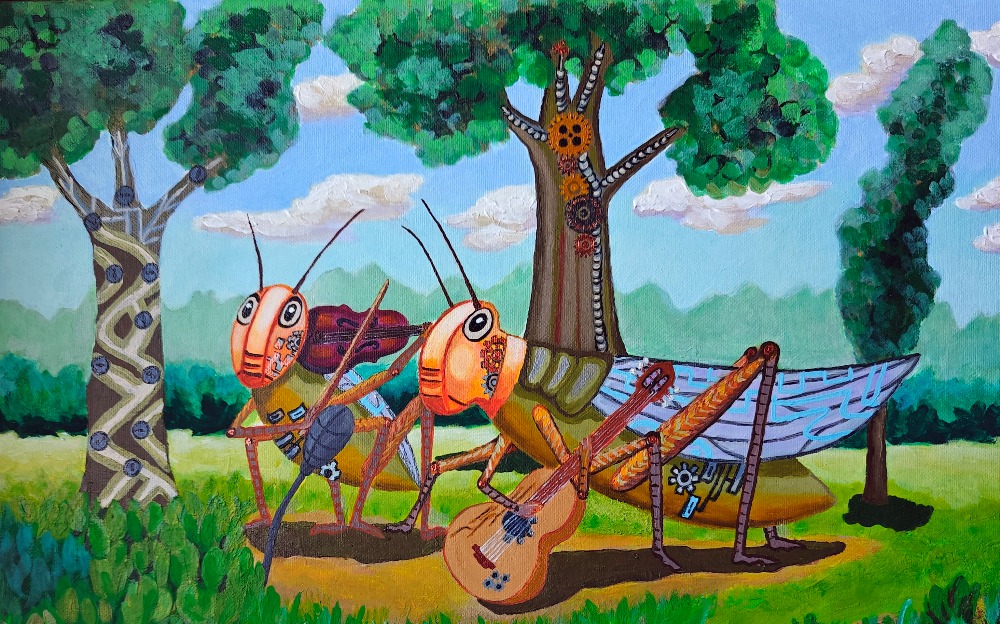 Fabula Greierele și furnica în bionantism - Constanța Crețu - Pictură contemporană