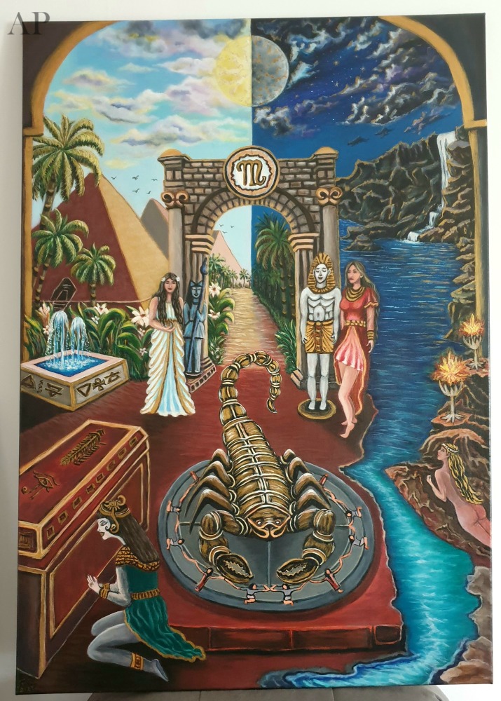 Scorpion — Unde lumina întâlnește umbra, sufletul renaște, 100x70 cm - Pictură contemporană - Alba
