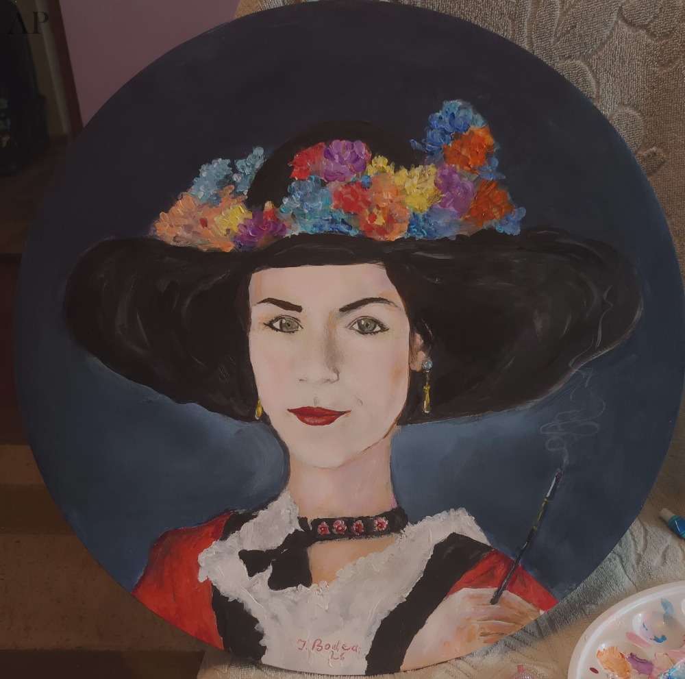 Ioan Bodea .Fantezie mondenă.Acrilic 50cm diametrul. - Pictură contemporană - Iași