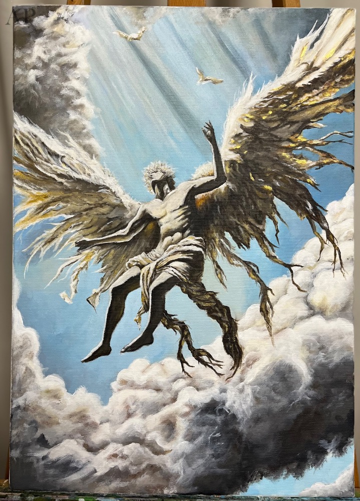 Recrearea tabloului viral “Icarus Faces Fate” al lui Luke Leál - Pictură contemporană