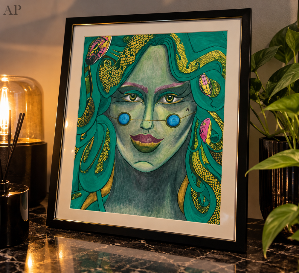Tablou artistic realizat manual – Desen original A3, înrămat - Lucrări diverse