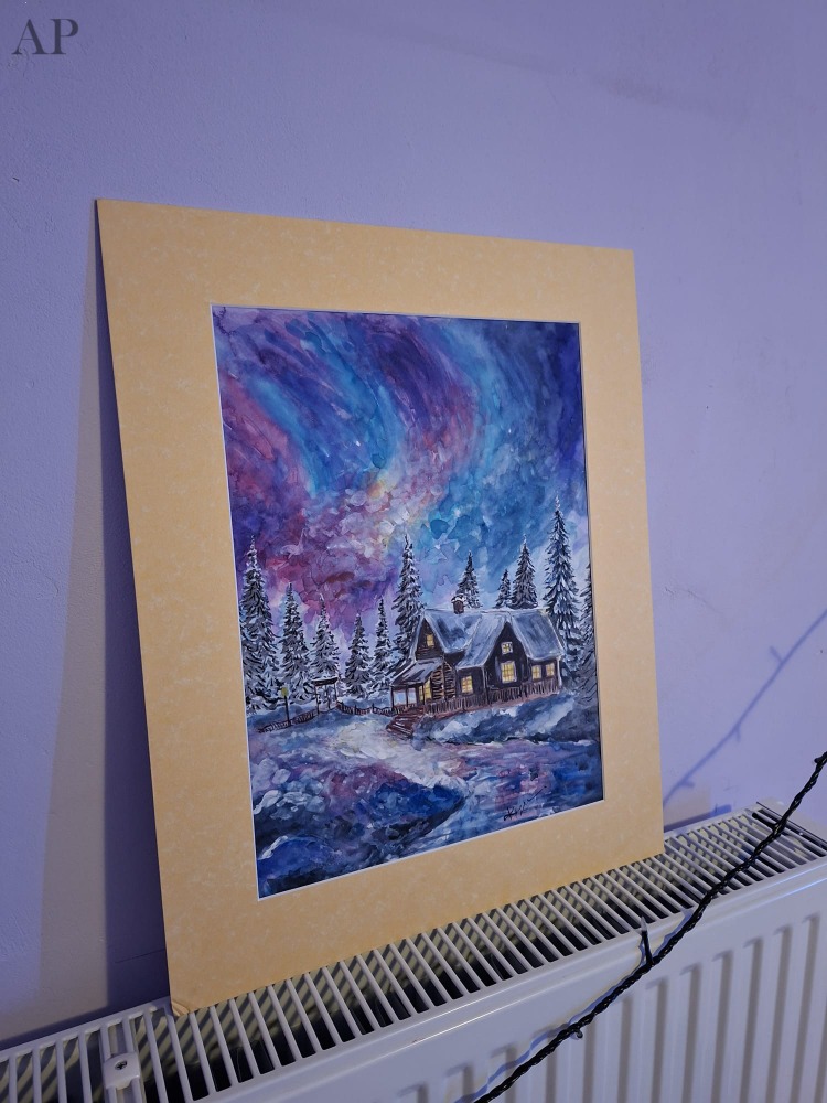 Aurora boreala in mijlocul iernii - Pictură contemporană - Prahova