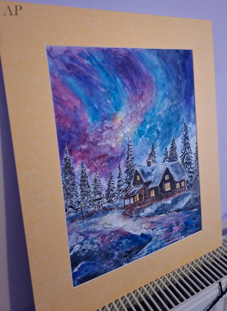 Aurora boreala in mijlocul iernii - Pictură contemporană
