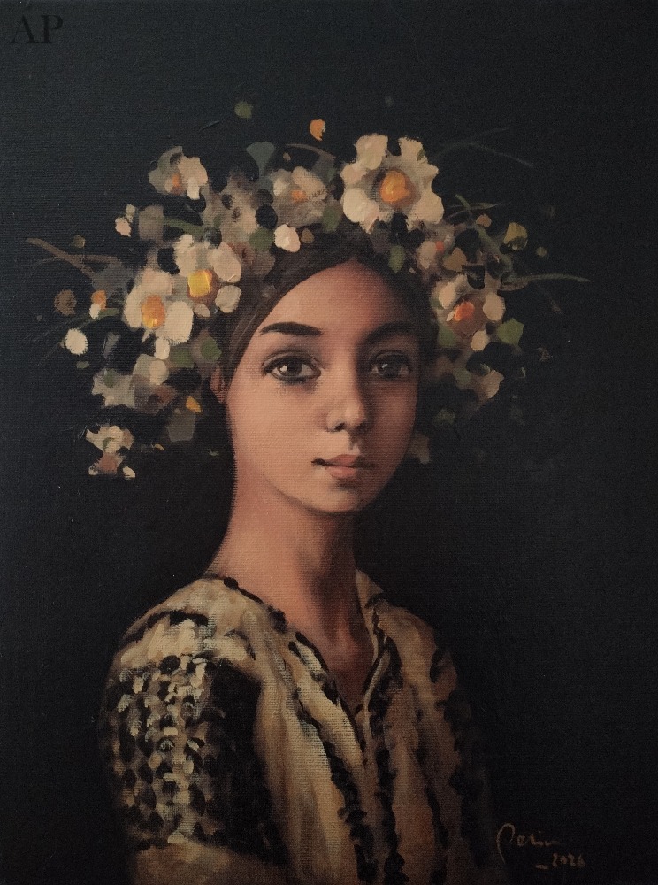 Pictura ,Coronita din flori de camp, ulei panza , 30/40 cm - Pictură contemporană - București