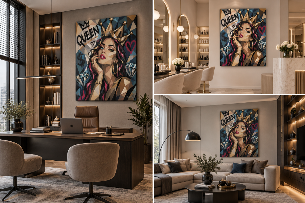 QUEEN – Tablou Original Luxury Pop Art, Pictură Acrilică Handmade, 150 × 100 cm - Pictură contemporană