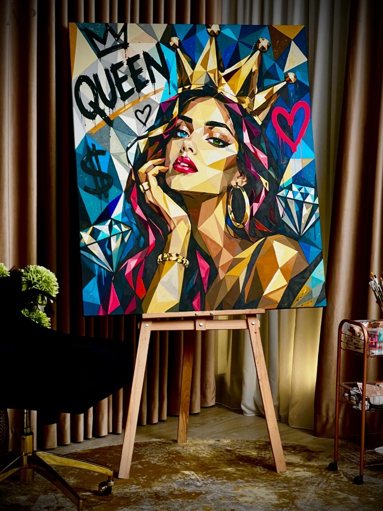 QUEEN – Tablou Original Luxury Pop Art, Pictură Acrilică Handmade, 150 × 100 cm - Pictură contemporană - București